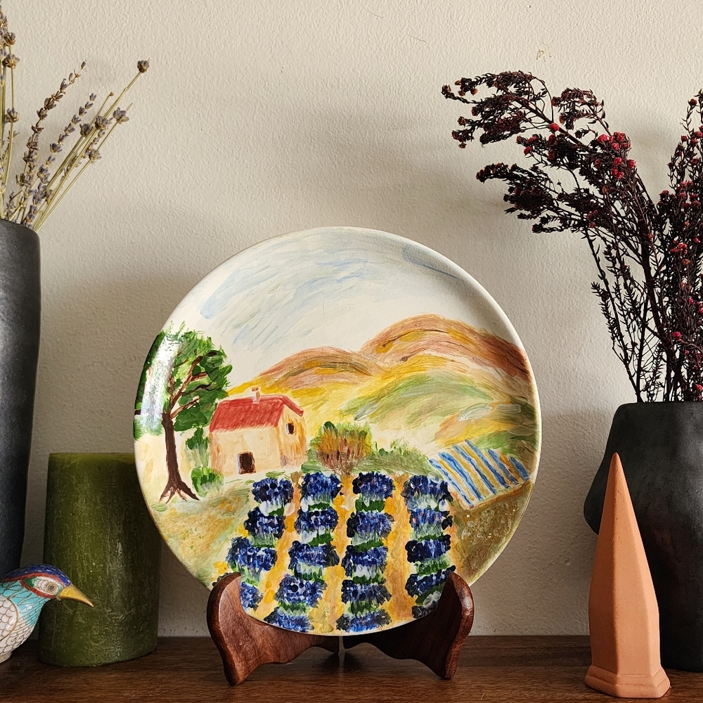 Beautiful Handmade Impressionist Cottage Country Scenery Ceramic Plate